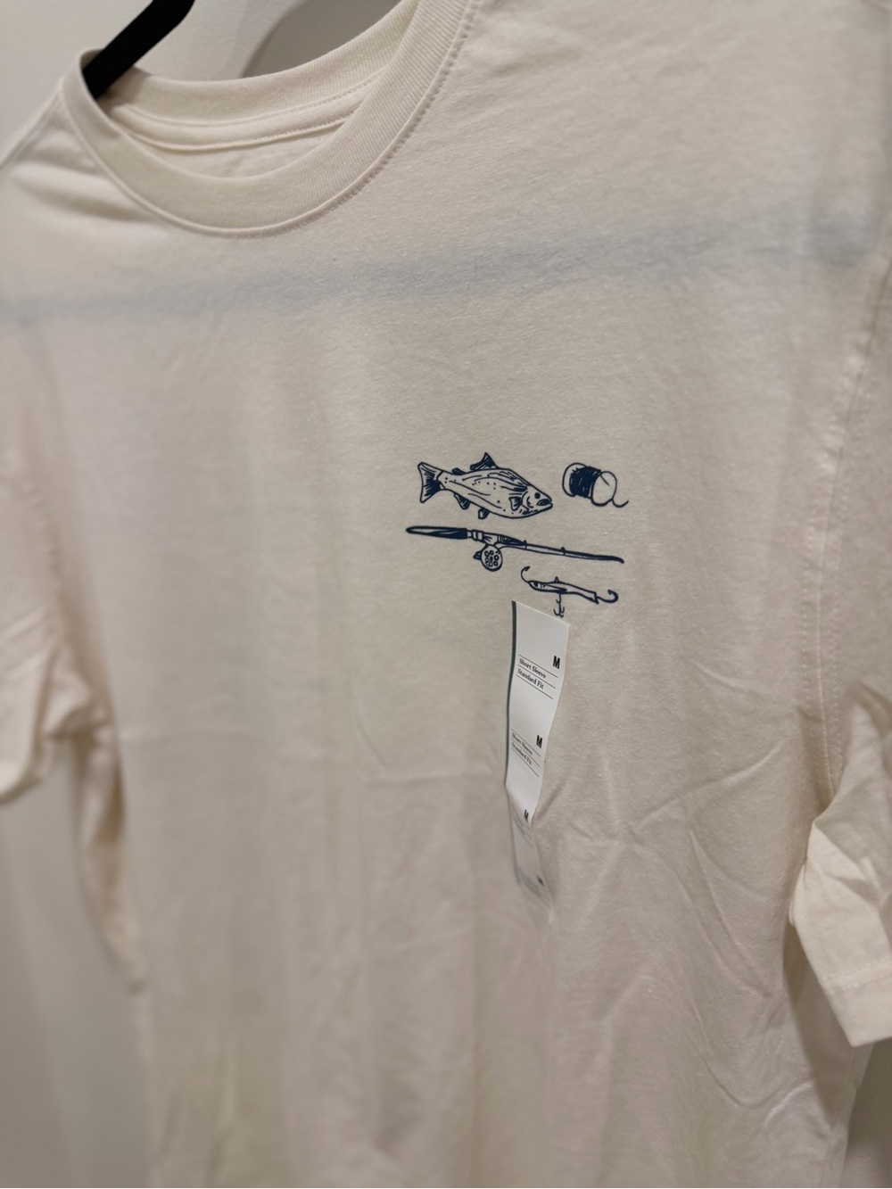 Men's Short Sleeve Fishing Crewneck T-Shirt - Cream by Goodfellow Medium NWT